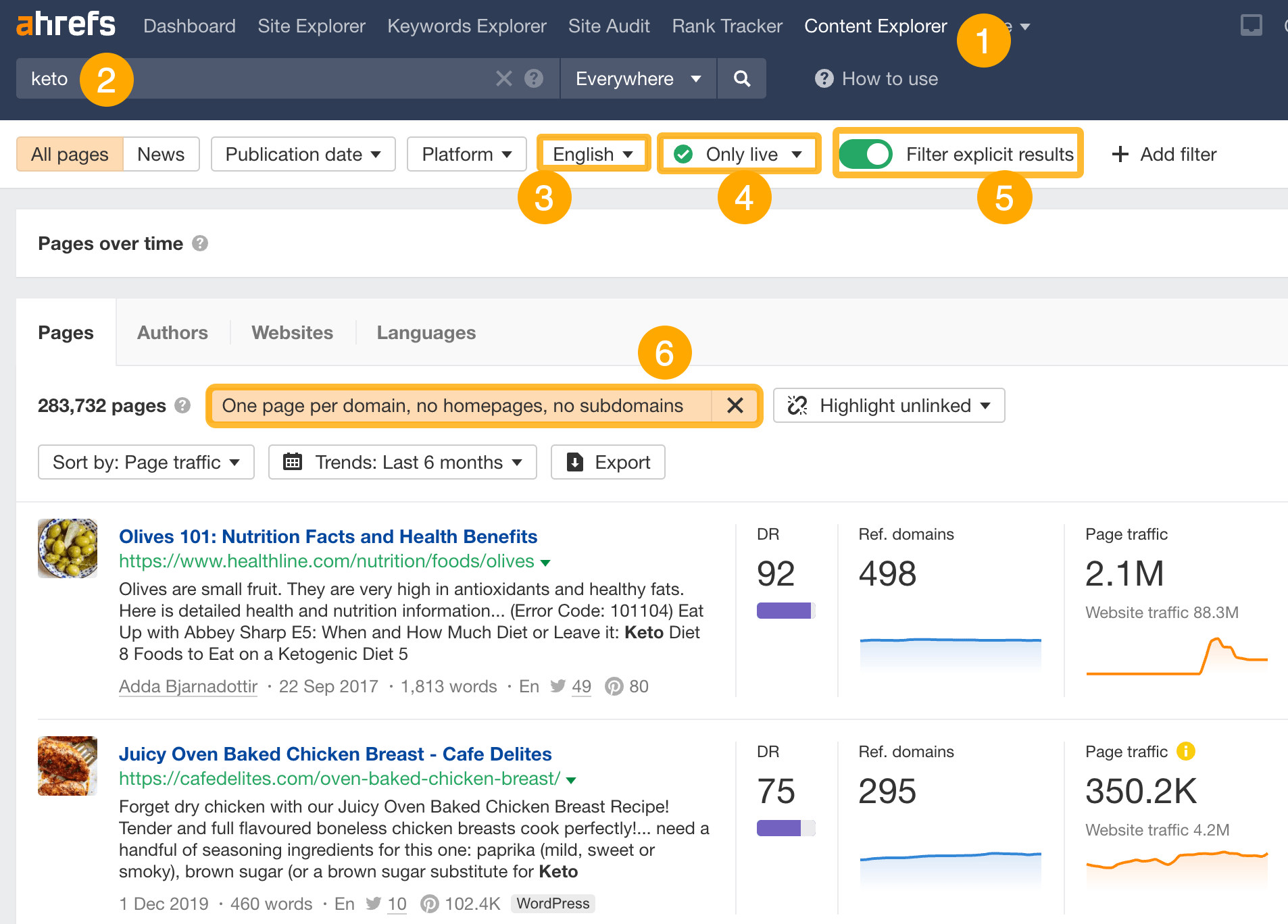 How to find guest blogging opportunities, via Ahrefs' Content Explorer
