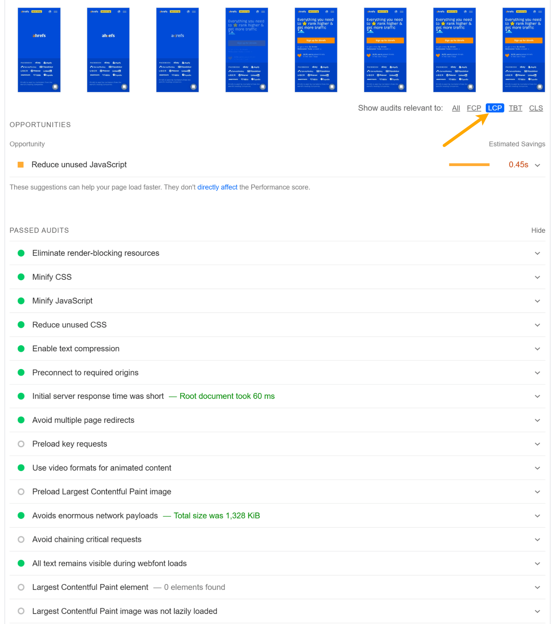 Issues related to LCP in Google PageSpeed Insights