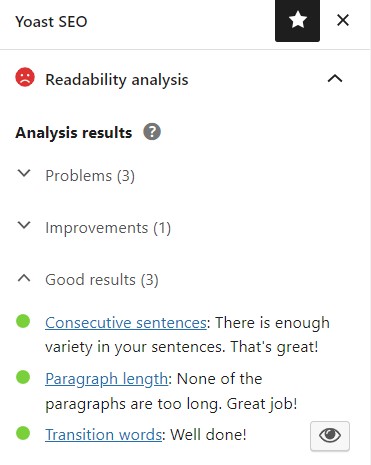 "Readability analysis" menu