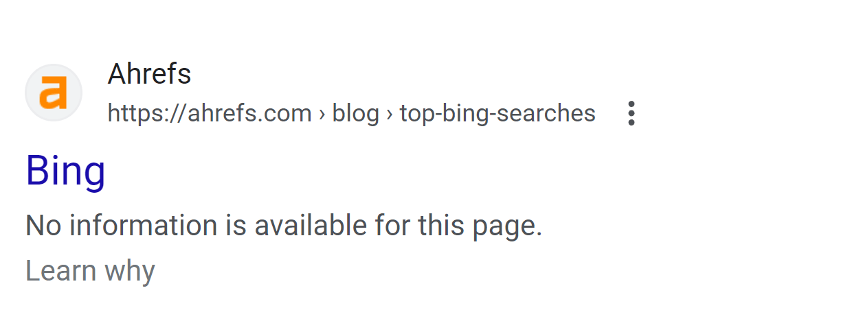 lista SERP para "Principales búsquedas de Bing" cuando está bloqueado