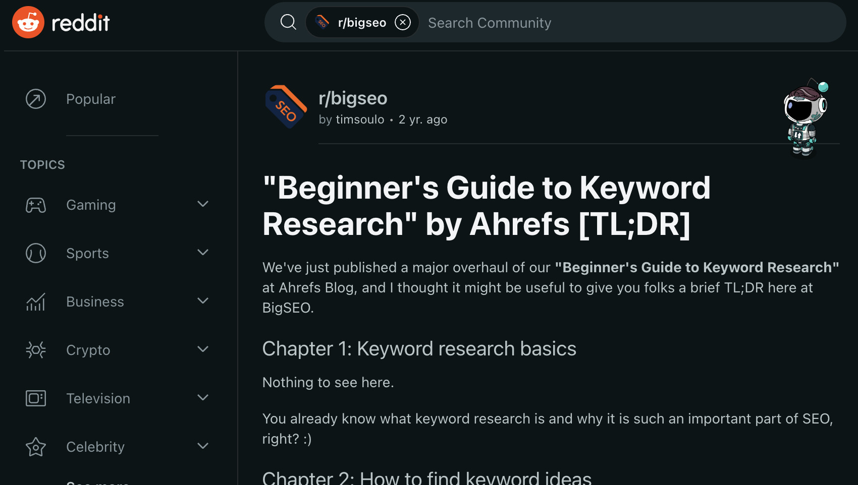 My colleague, Tim, posted a shortened version of his blog post on keyword research on Reddit, which is a great example of a "push" distribution strategy
