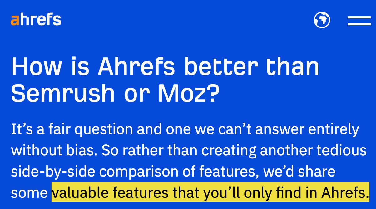 Ahrefs' "versus" page
