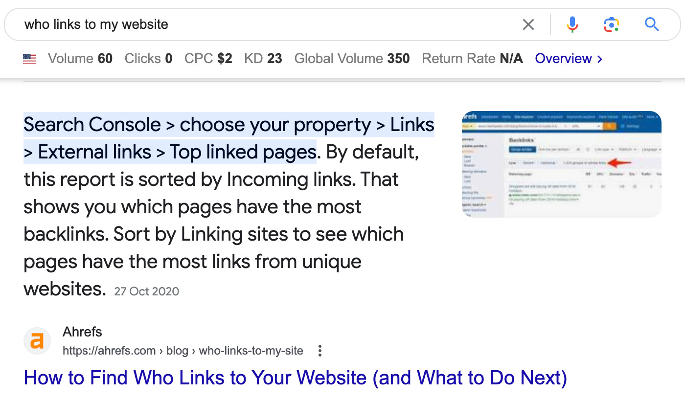 Example of a featured snippet
