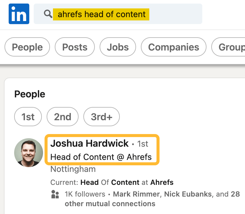 Searching for our head of content on LinkedIn

