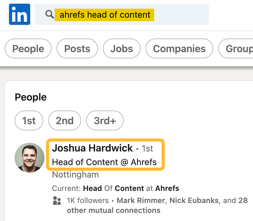 Sear،g for our head of content on LinkedIn
