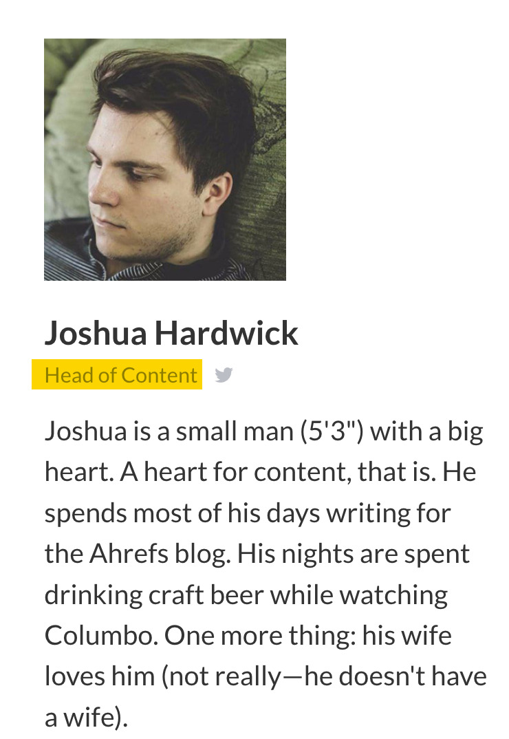 Joshua Hardwick's bio on our "team" page
