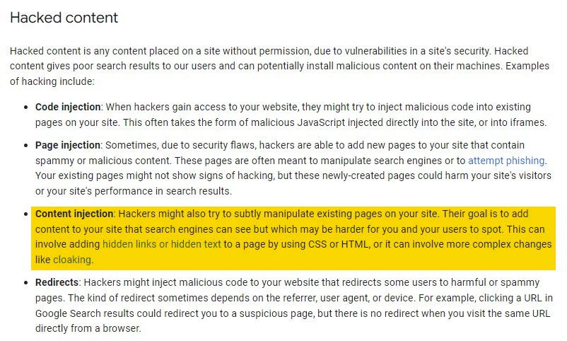 Google's hacked content policy