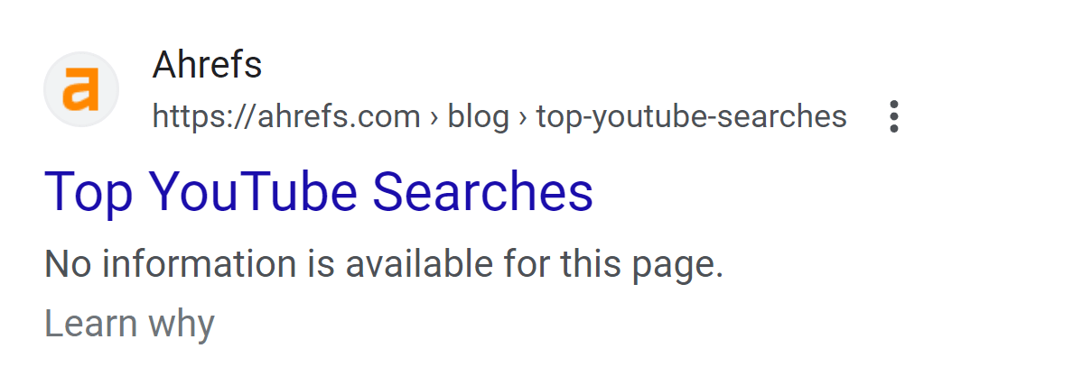 لیست SERP برای "جستجوهای برتر YouTube" هنگام مسدود شدن