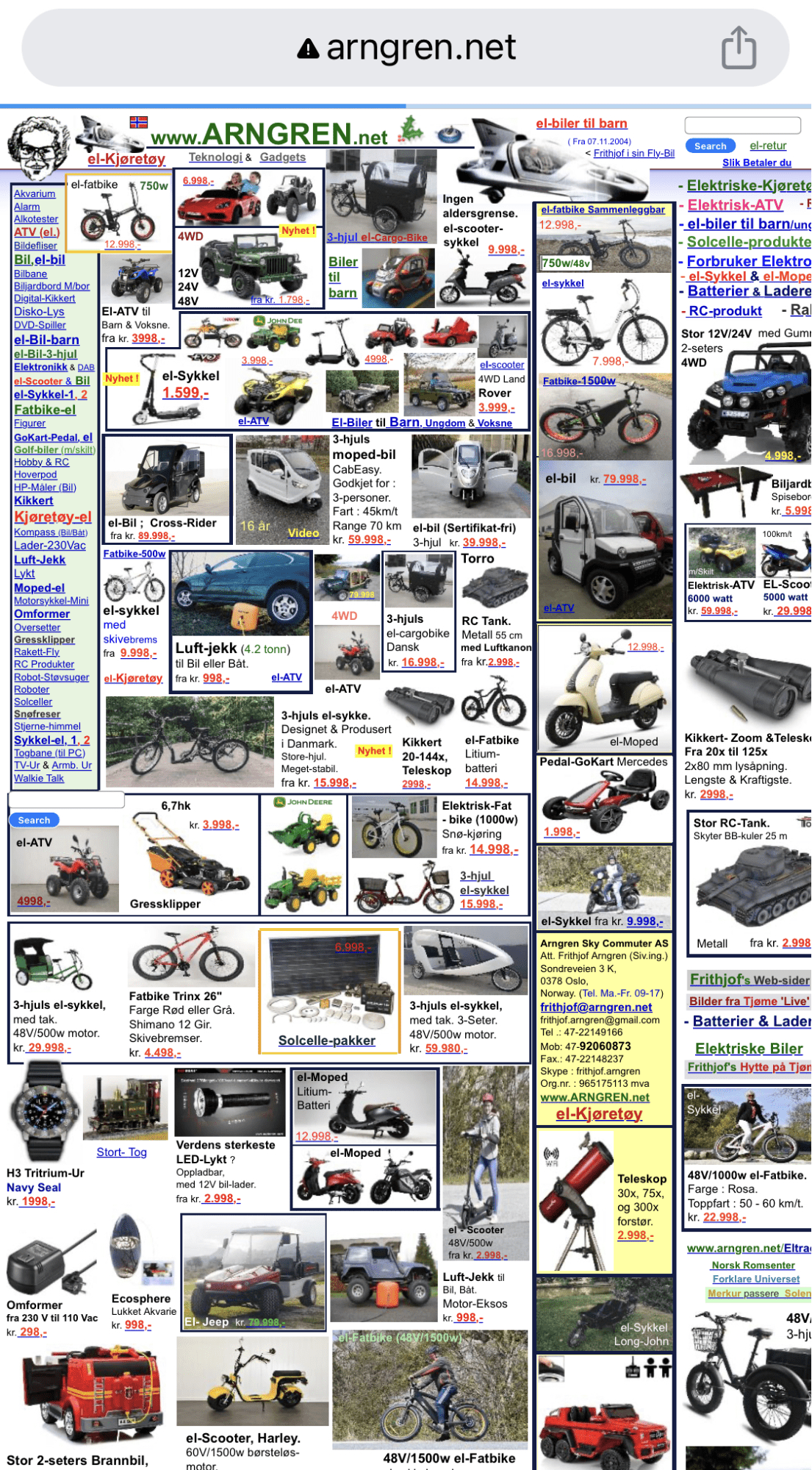 Exemple d'un site web qui n'est pas adapté à la mobilité, via arngren.net
