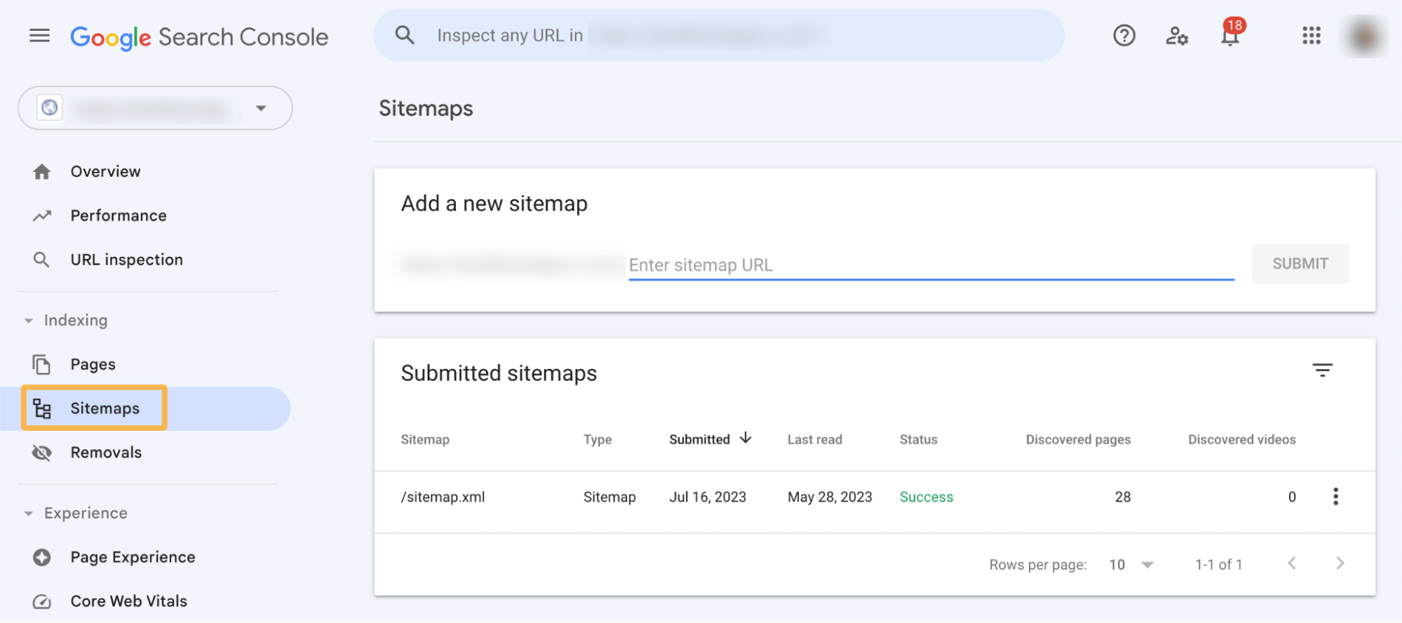 Section Sitemaps dans Google Search Console
