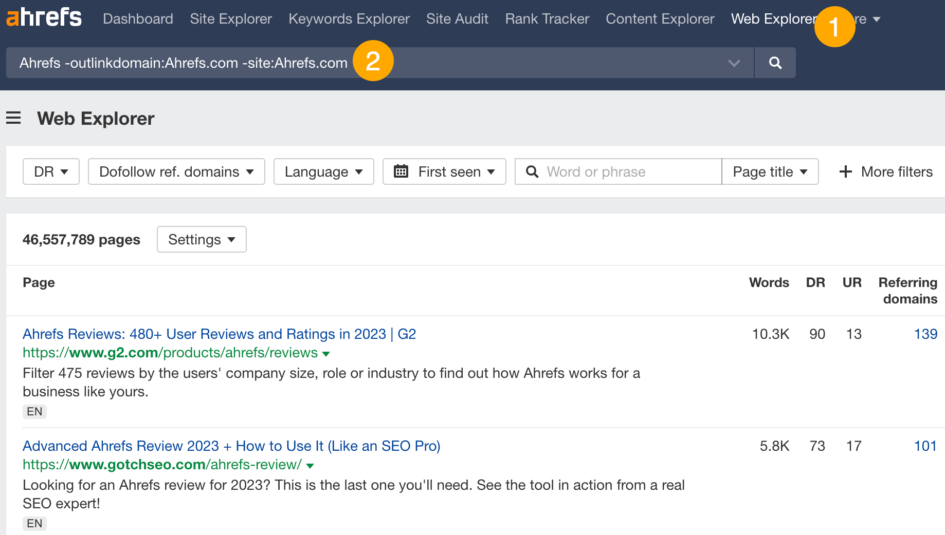 Comment trouver des mentions non liées avec l'explorateur Web d'Ahrefs ?
