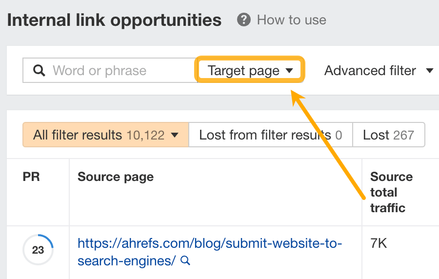 Trouver des pages importantes auxquelles ajouter des liens internes  