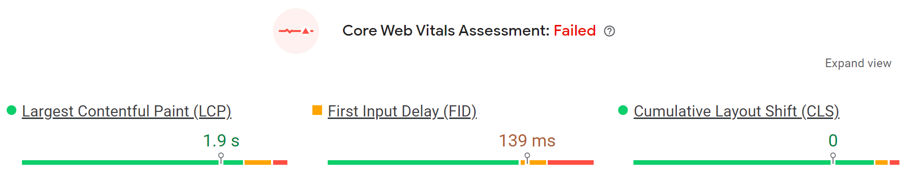 Évaluation de Core Web Vitals dans PageSpeed Insights
