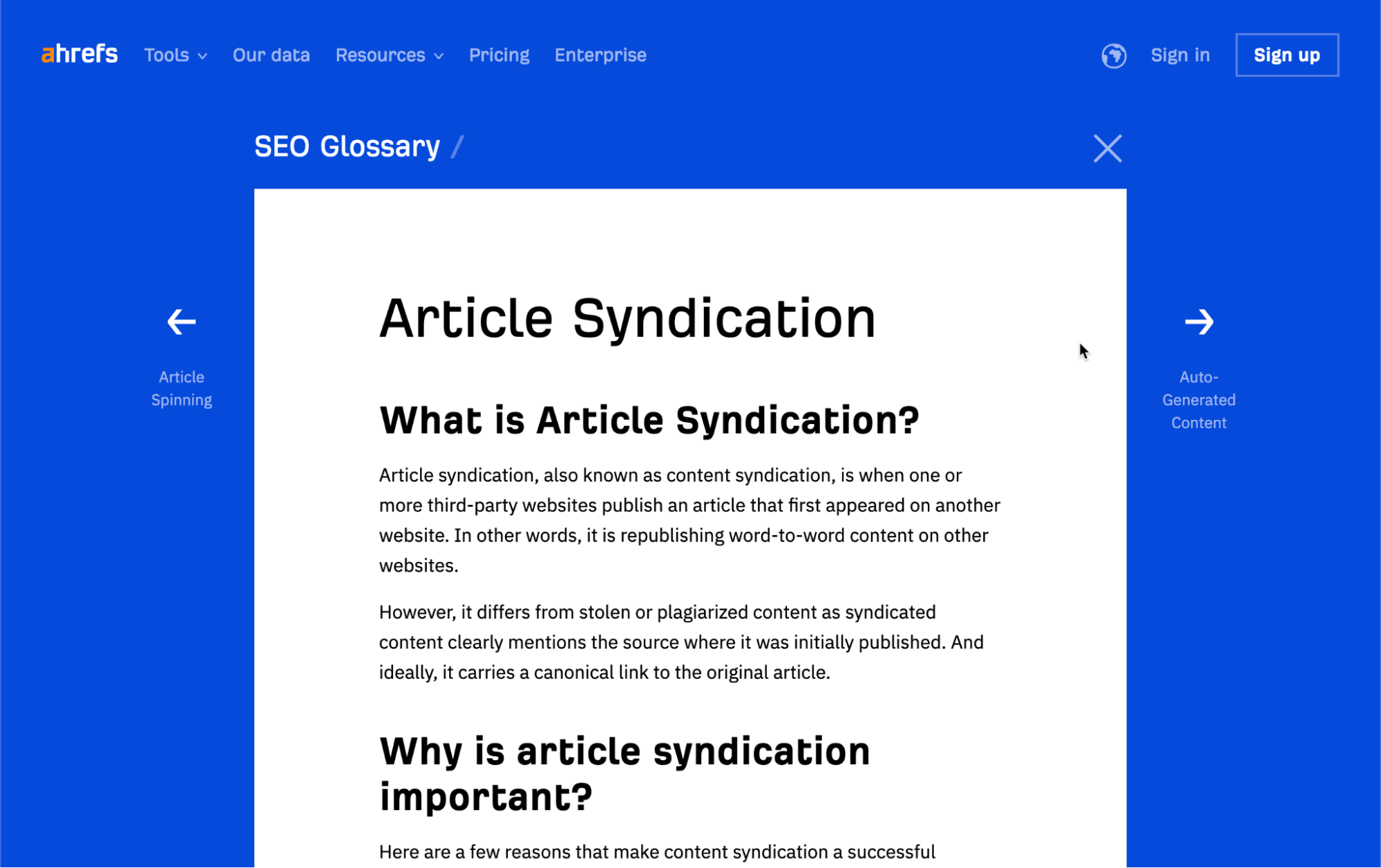 Our glossary post about article syndication

