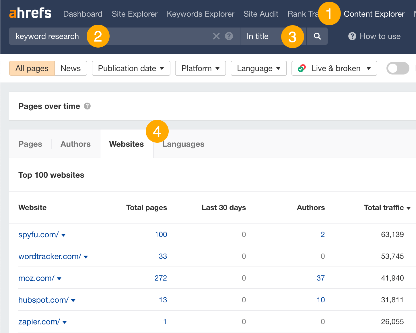 How to find guest post opportunities, via Ahrefs' Content Explorer
