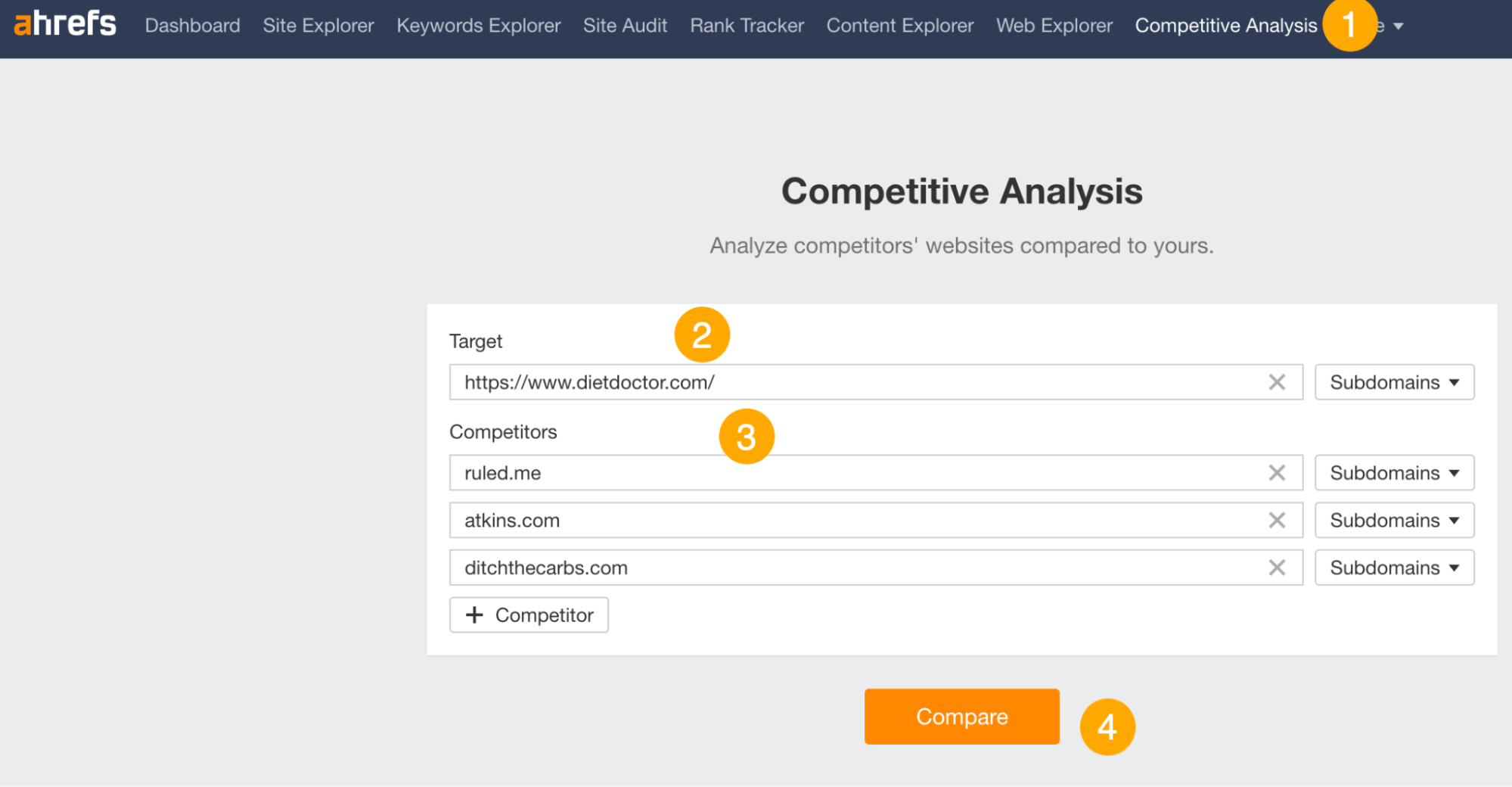 Ahrefs' Compe،ive Analysis tool
