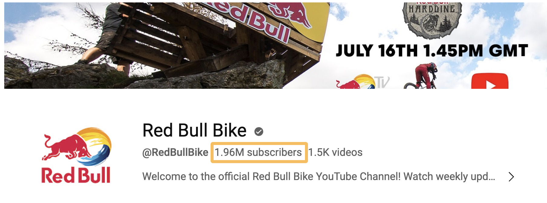 Subscriber count of almost 2M on Red Bull Bike's YouTube page