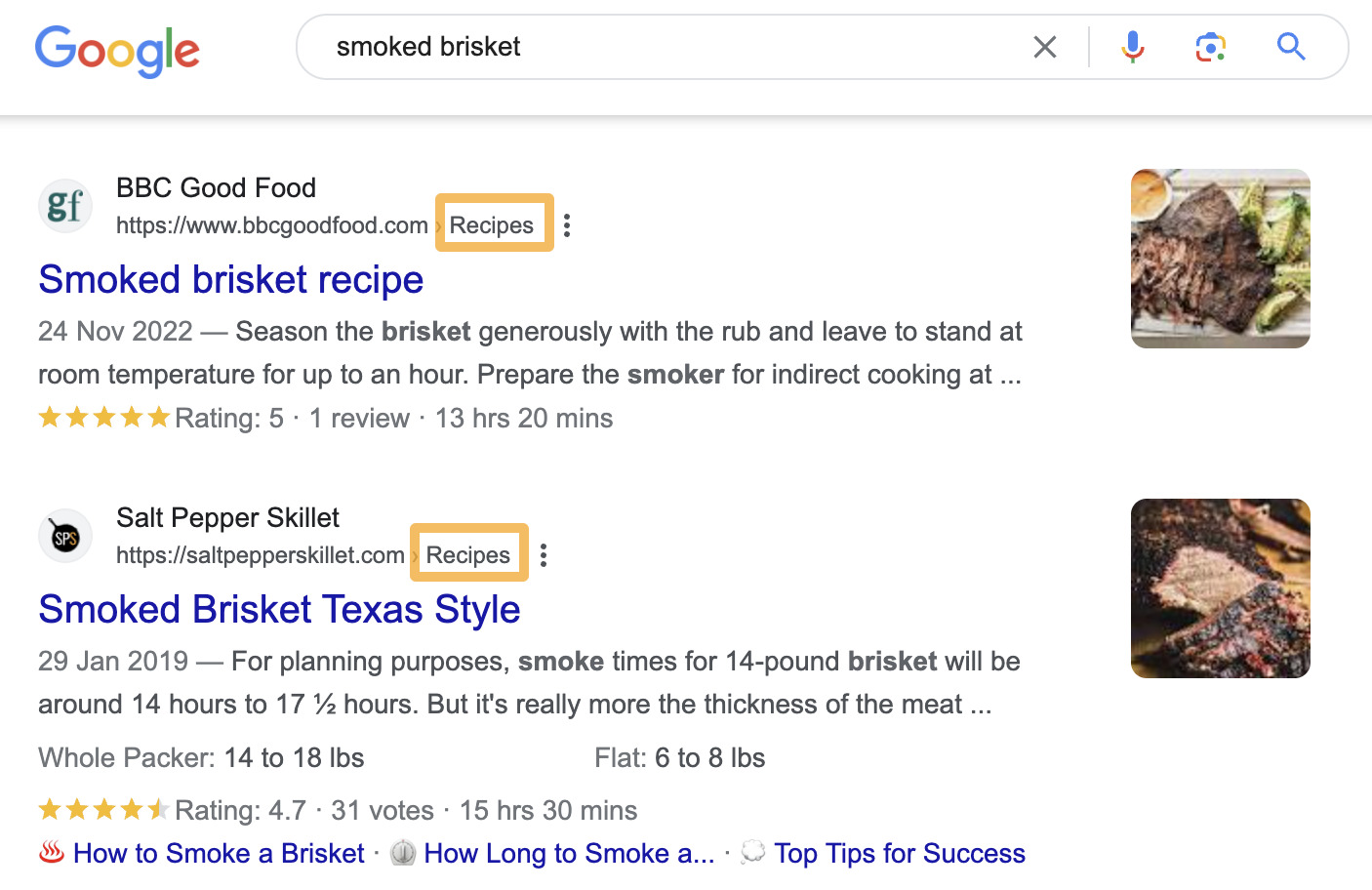 People are looking for recipes and how-tos when searching for "smoked brisket"
