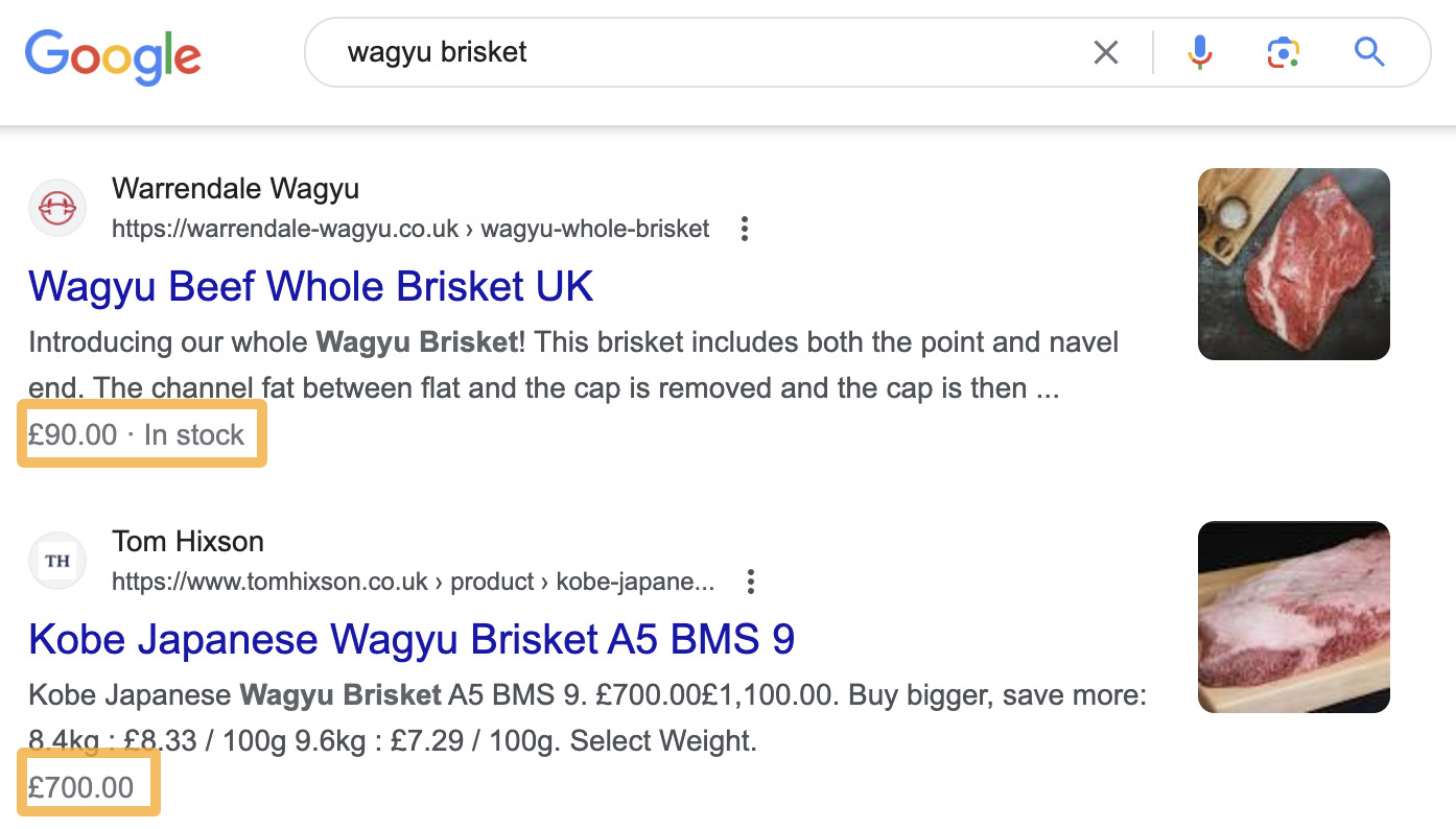 People are looking to buy meat when searching for "wagyu brisket"
