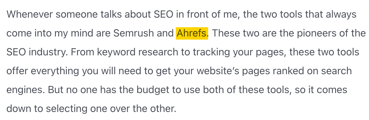 通过 Ahrefs 的网站诊断找到的未链接提及示例
