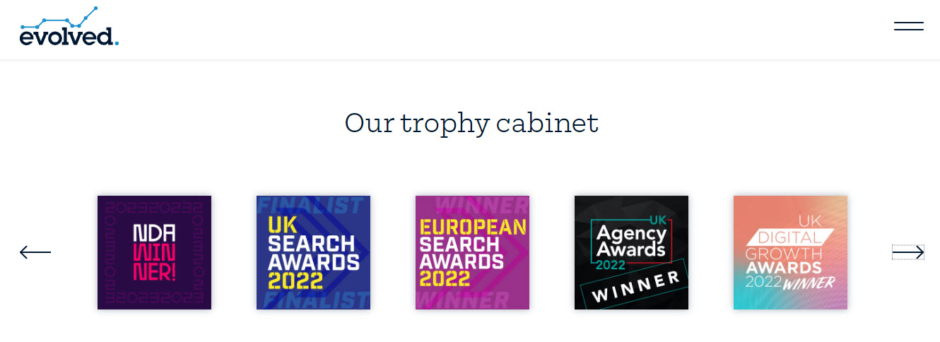 Example of awards listed on an agency site