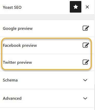 Menu showing "social preview" options