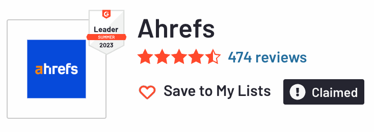 Number of reviews for Ahrefs on G2

