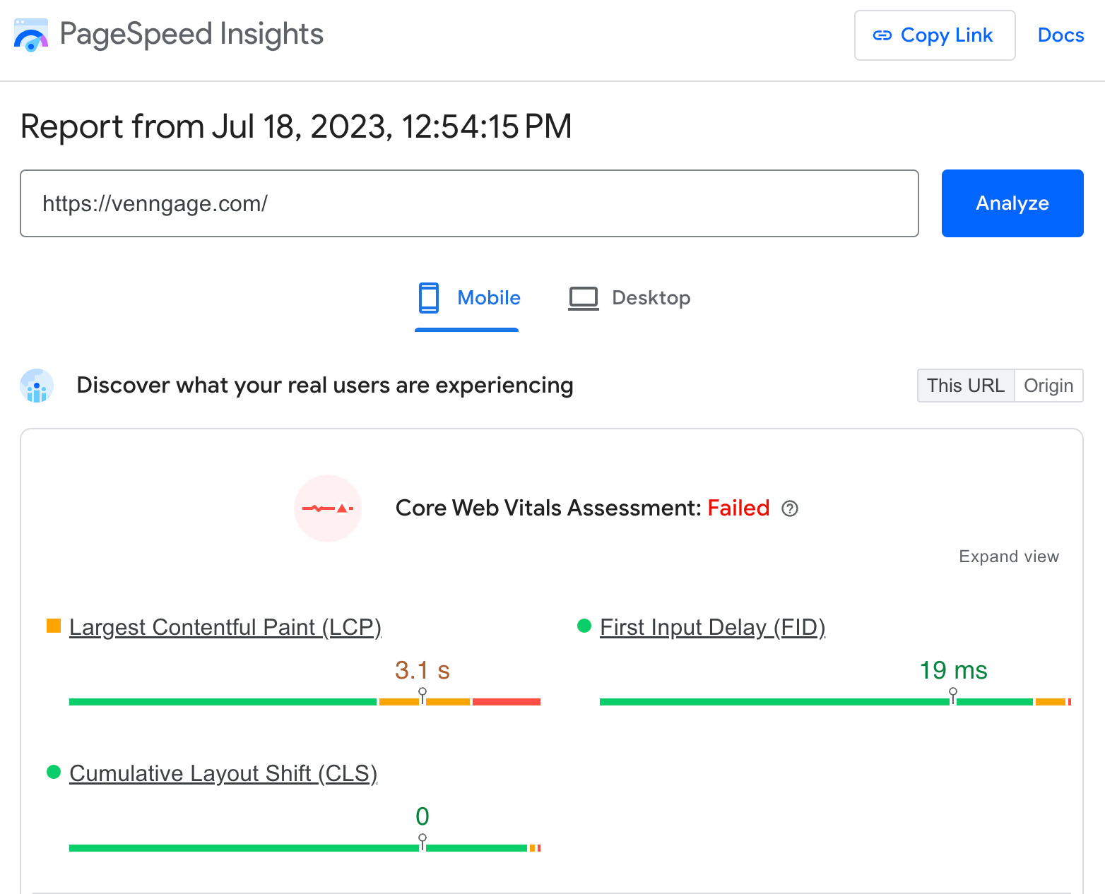 Core Web Vitals for Venngage
