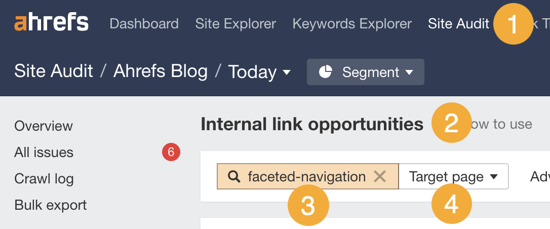 Entering target page in Internal Link Opportunities tool