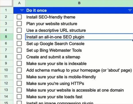 Preview of our free SEO checklist template