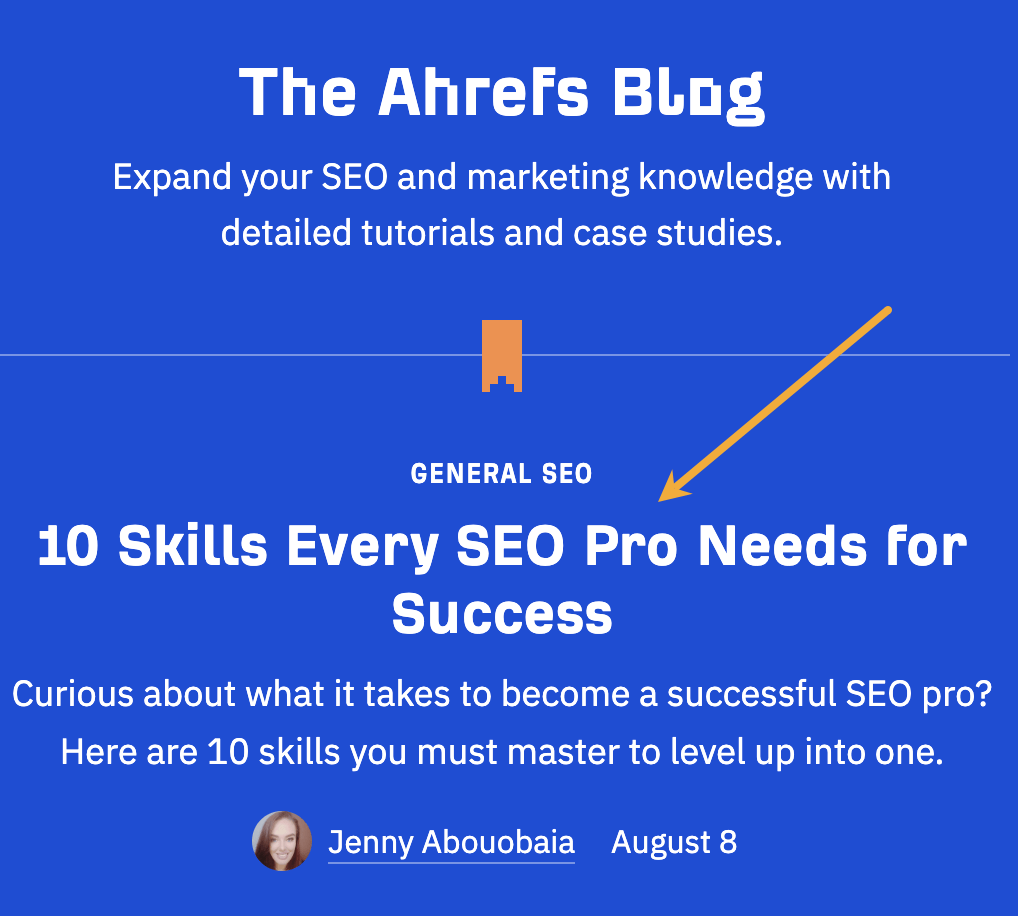 Example of an internal link to a new post on Ahrefs' blog homepage