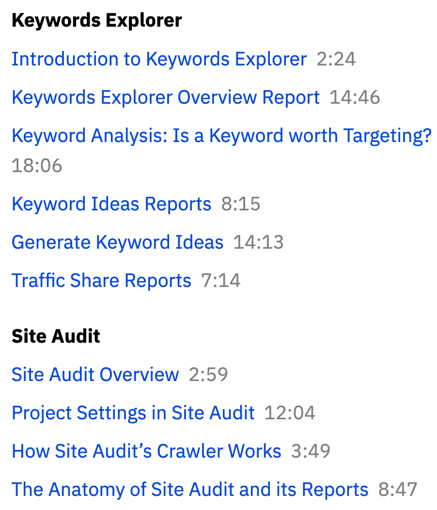 The modules breakdown in the course
