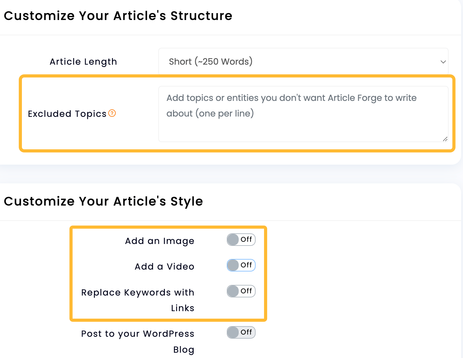 Customizing your AI content with Article Forge

