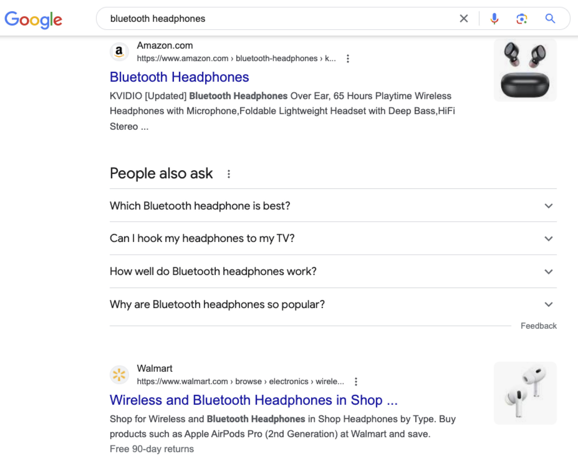 Google SERP for "bluetooth headphones," via google.com
