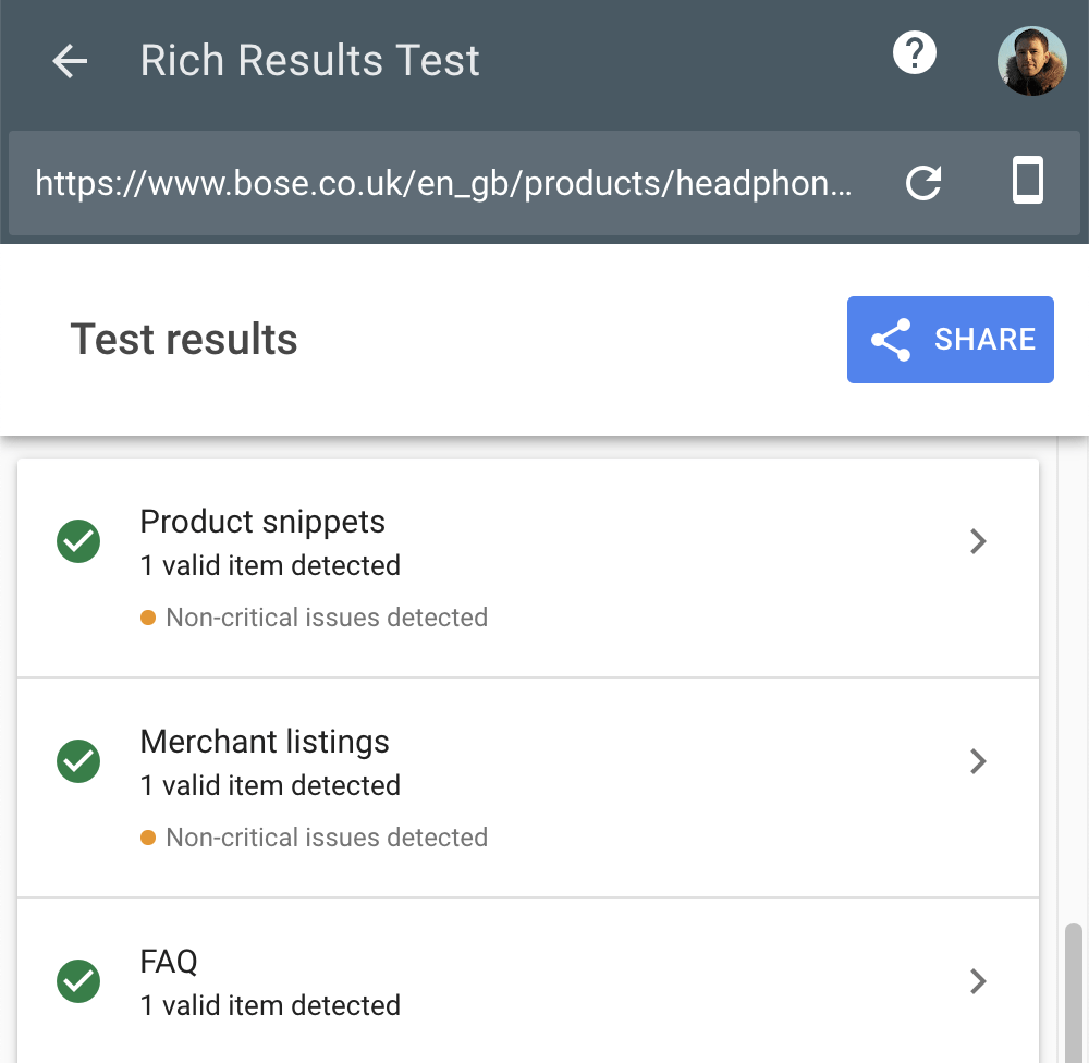 Google's Rich Results Test tool
