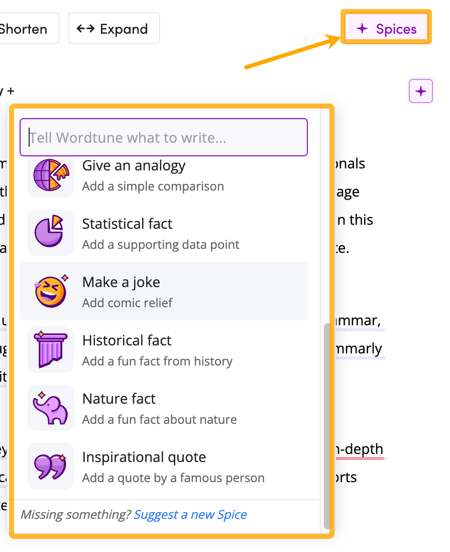 Wordtune's "Spices" feature
