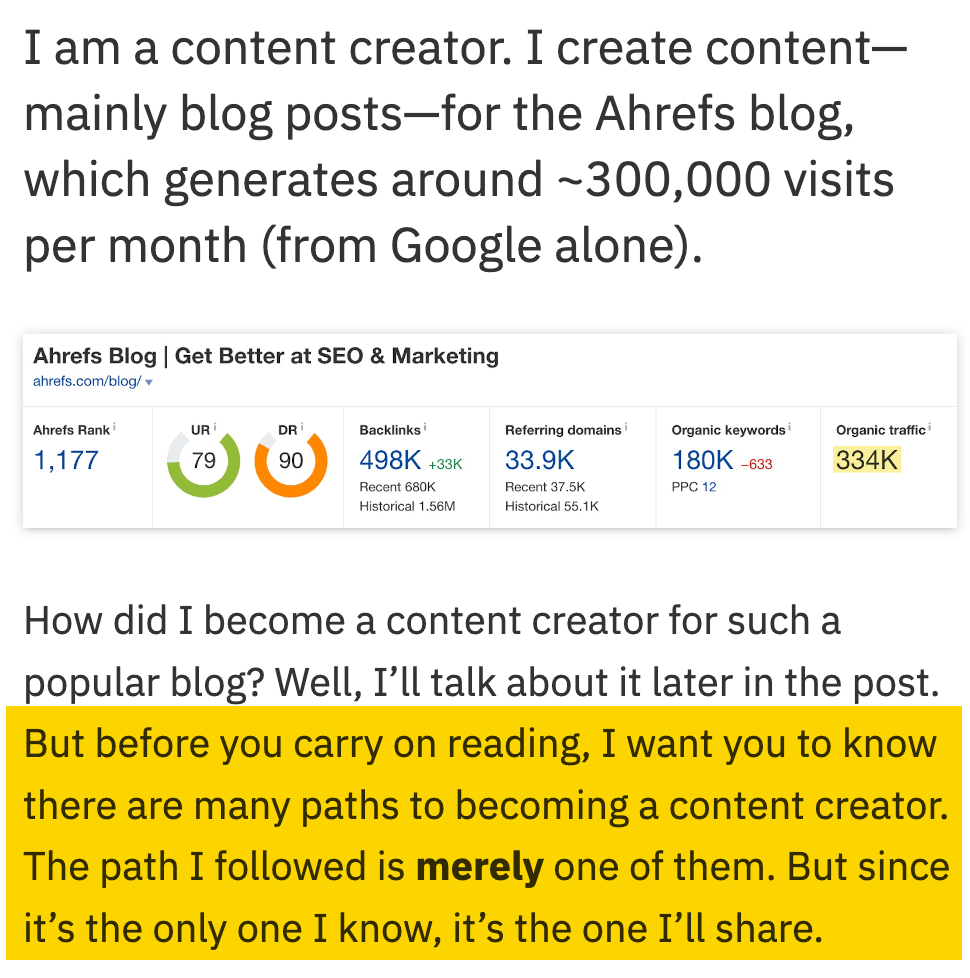 Writing about being a content creator from personal experience

