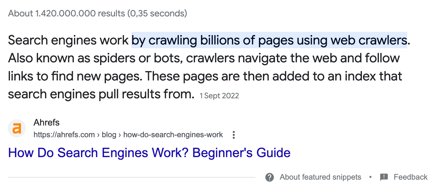 Example featured snippet on a Google SERP
