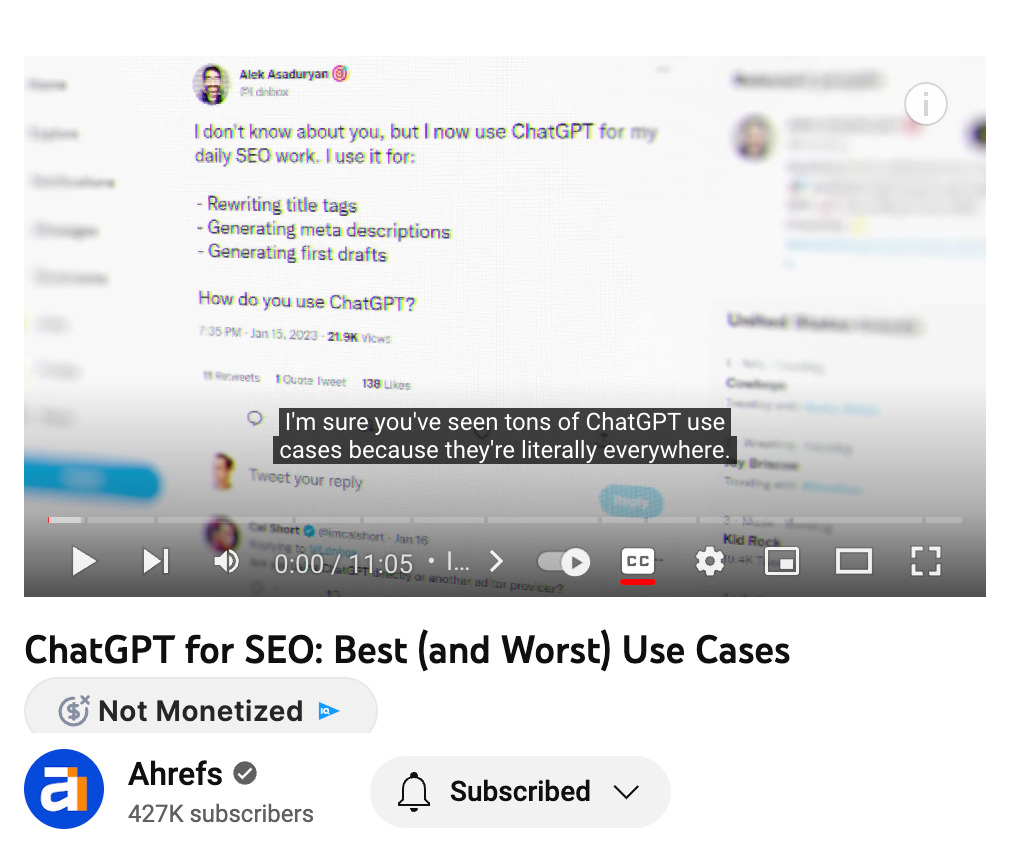 Il video di Ahrefs su ChatGPT per SEO