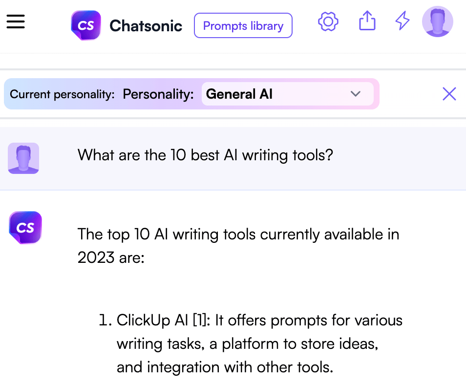 Writesonic's chatbot, Chatsonic
