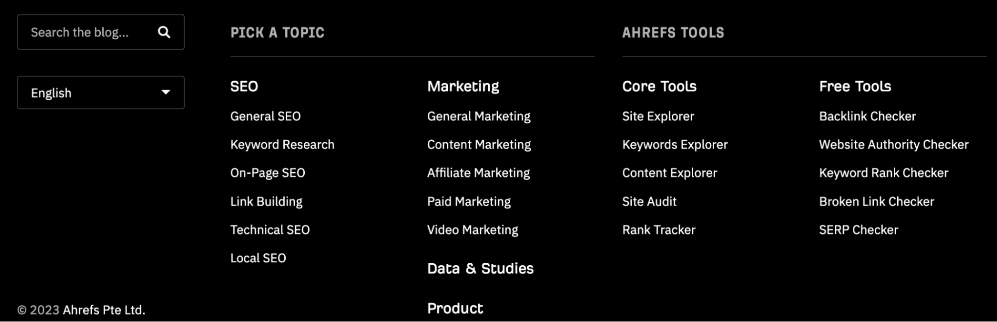 Ahrefs 博客页脚链接示例