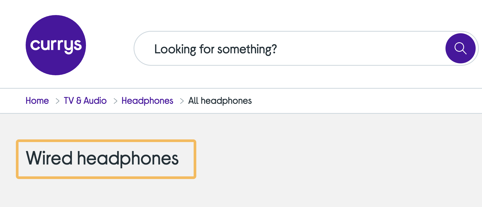 Exemple H1 sur une page de catégorie e-commerce, via currys.co.uk