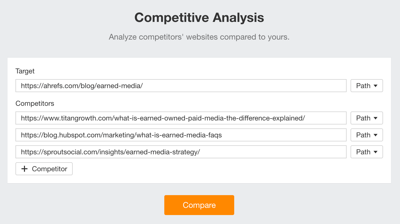 Ahrefs' Compe،ive Analysis tool
