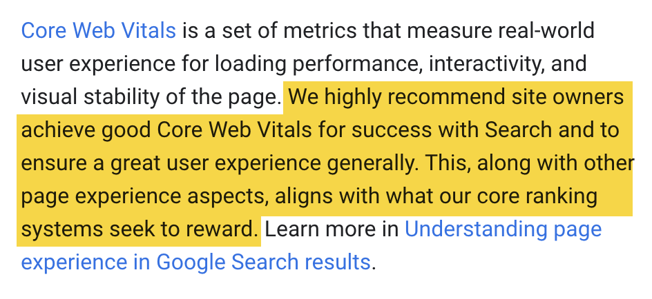 Core Web Vitals recommended in the Google Search Central Blog
