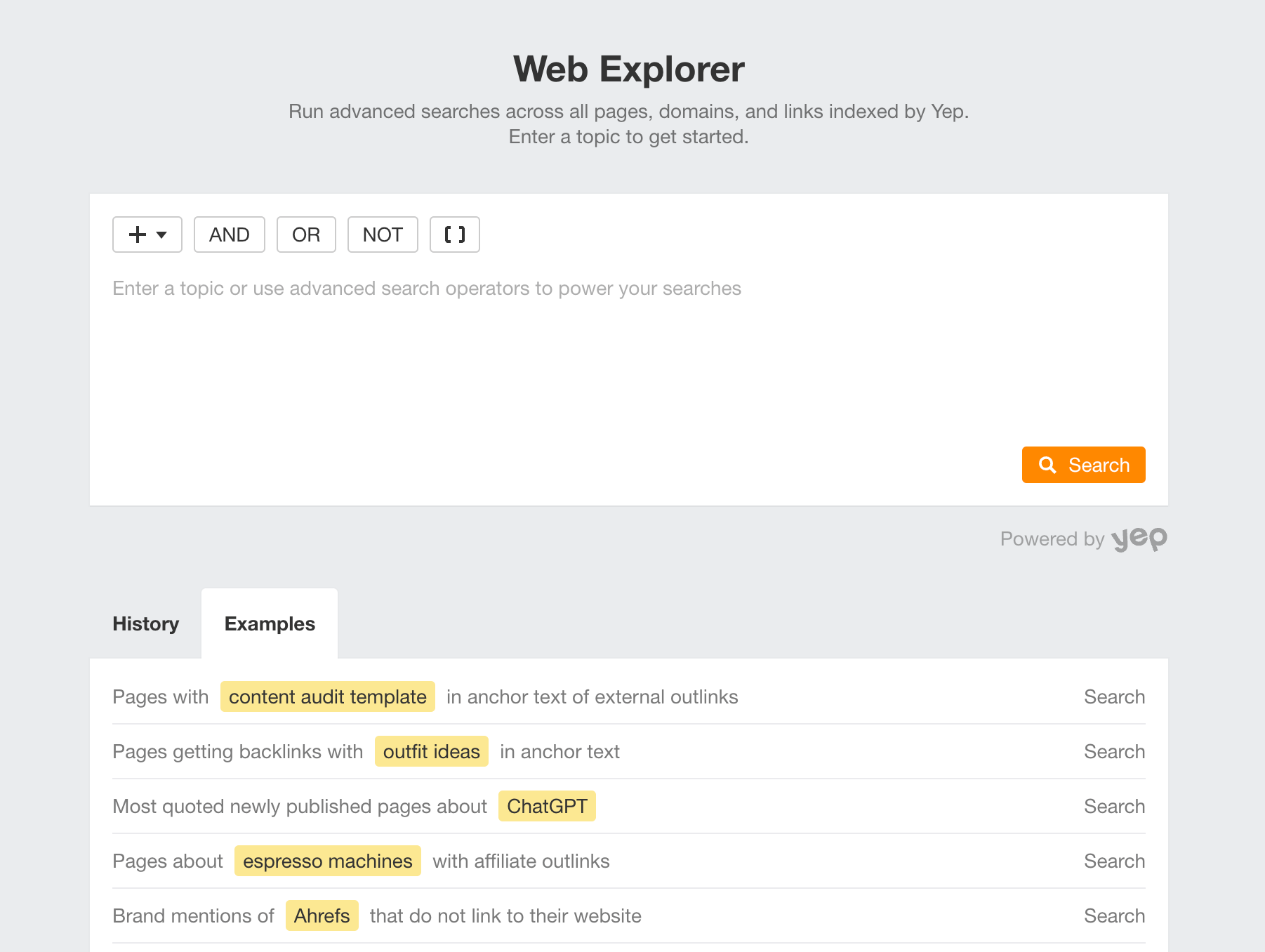 Ahrefs' Web Explorer landing page

