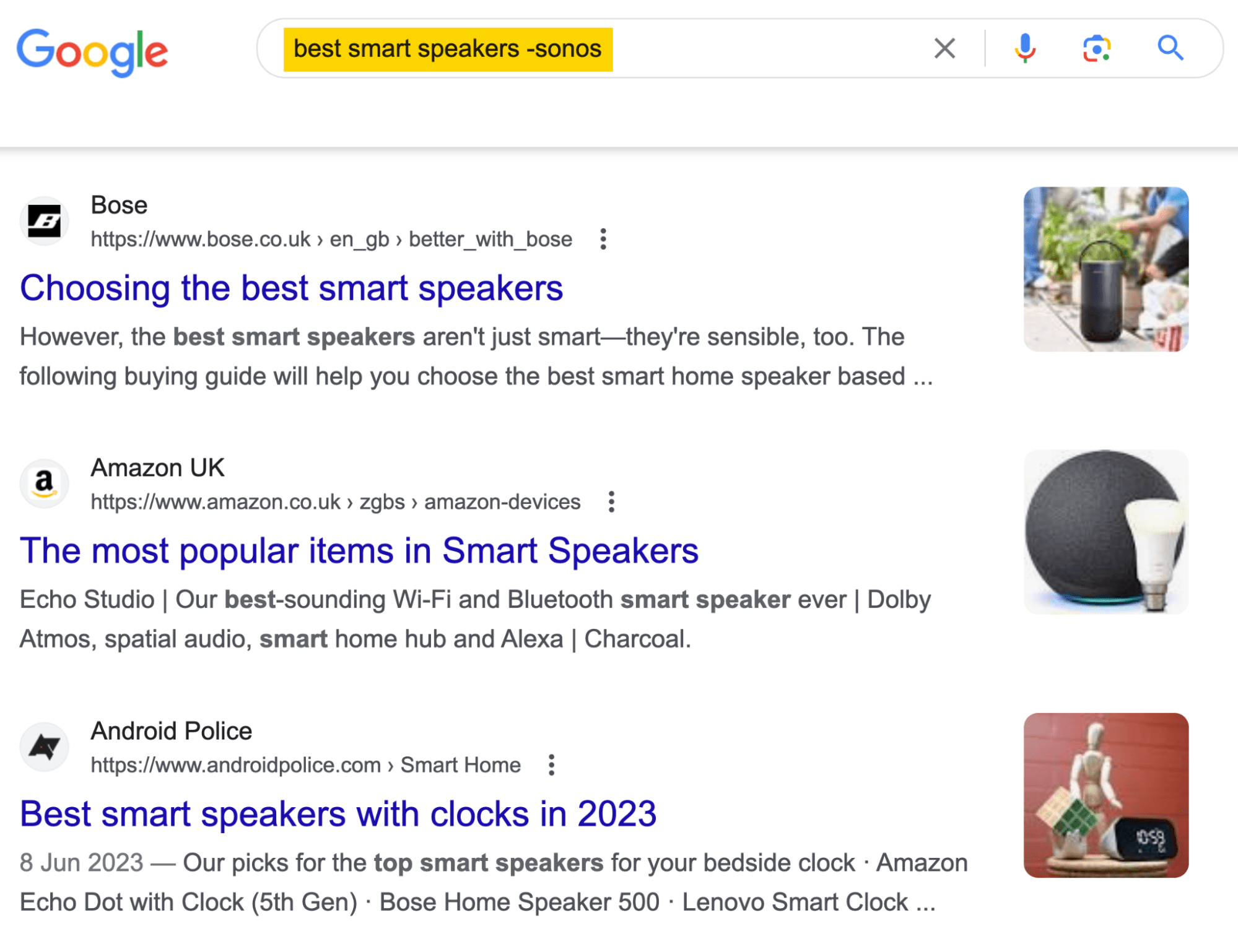 Searching Google for product listicles that exclude a particular brand
