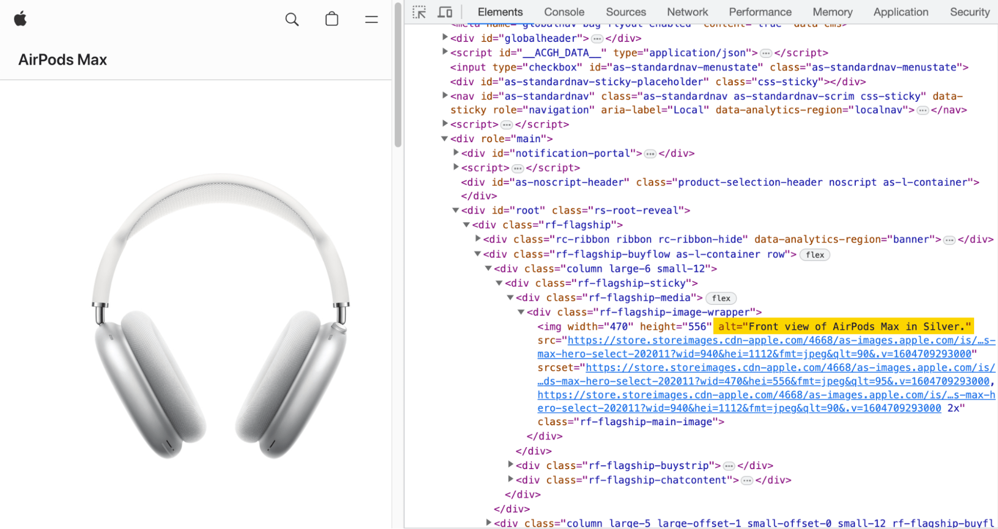 Destaque do código Airpods Max, via apple.com