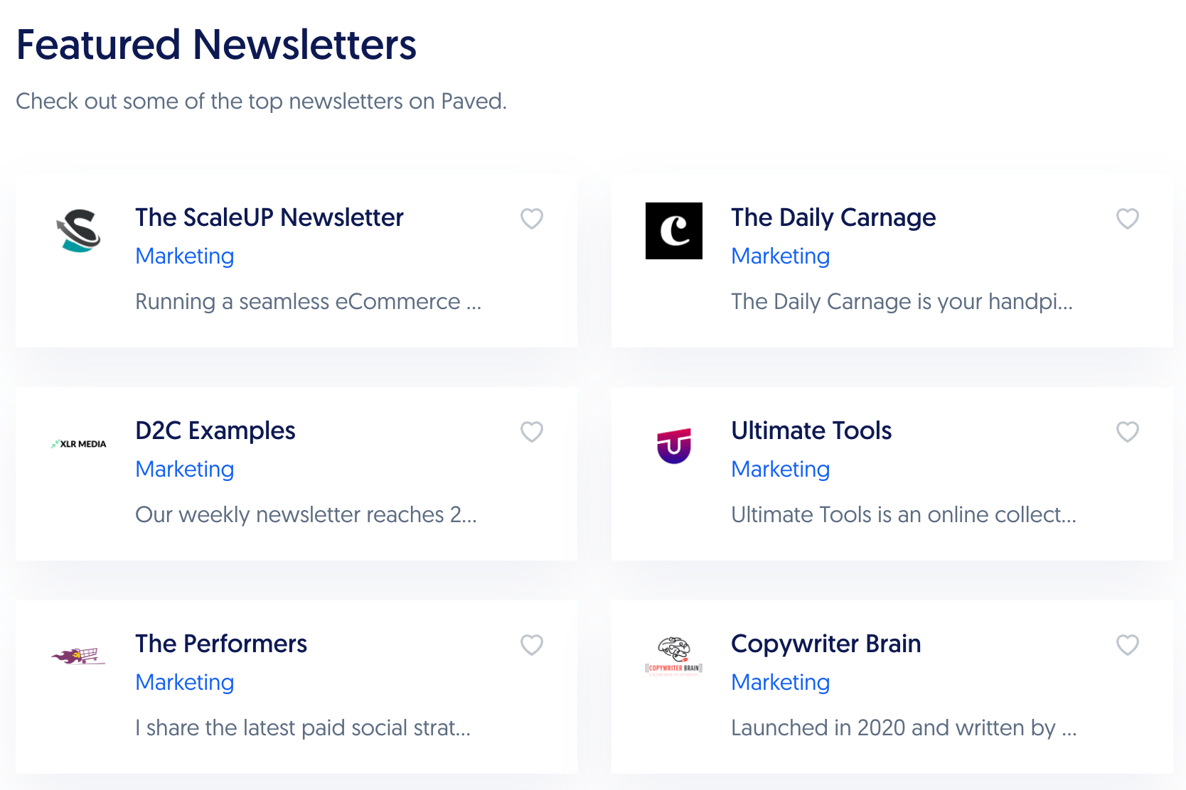 Paved's newsletter marketplace
