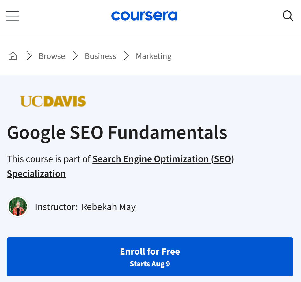 Google SEO Fundamentals by UC Davis
