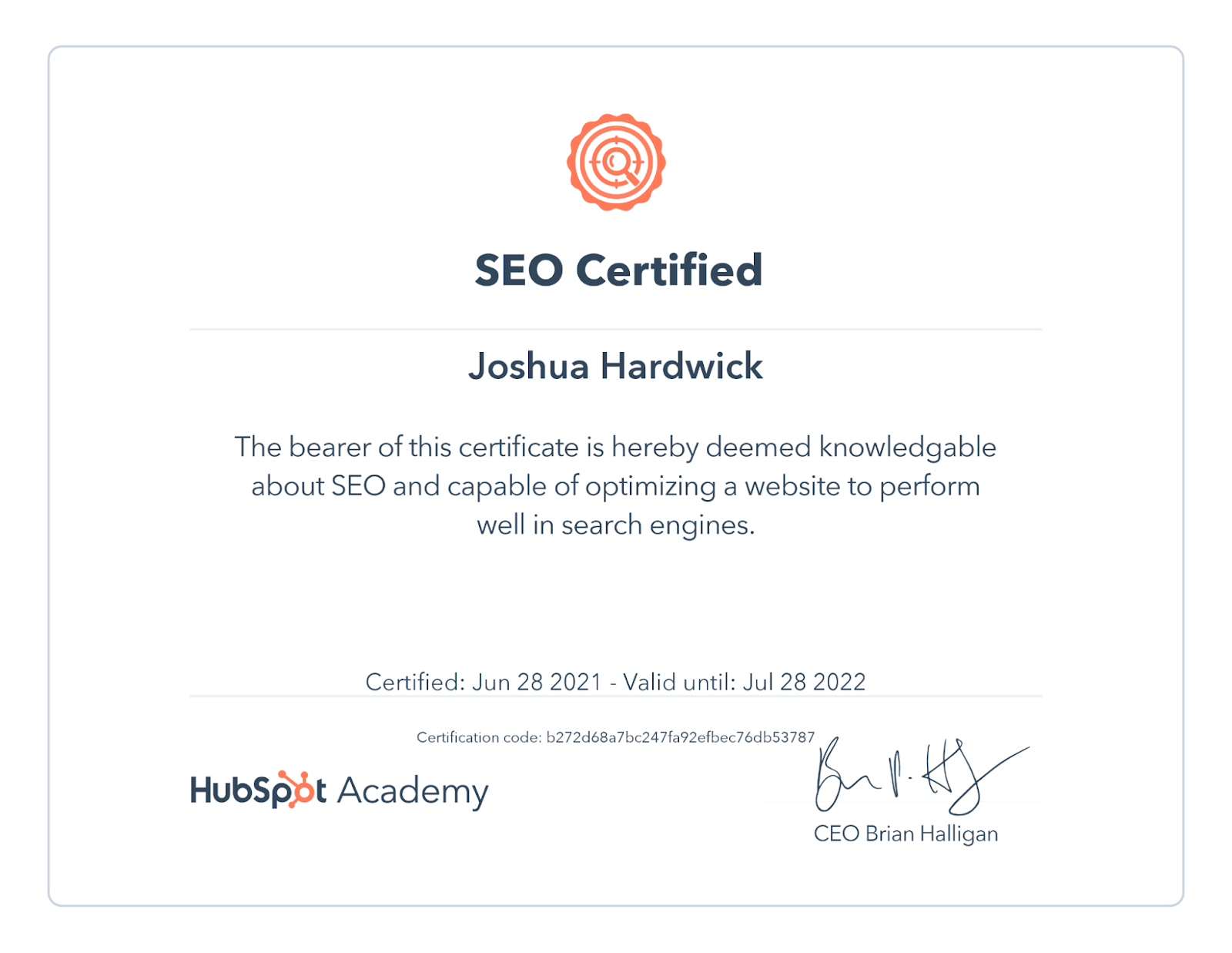 SEO certification from HubS،
